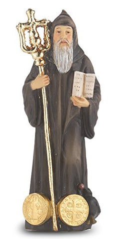 Cold Cast Resin Hand Painted Statue of Saint Benedict in a Deluxe Window Box, 4"