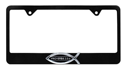 Christian Fish Proverbs 3:5-6 Black License Plate Frame