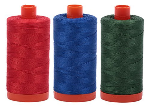 Aurifil- 50wt Cotton 1,422yd, (Paprika, Medium Blue and Pine)