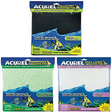 Acurel Waste & Debris Reducing Media Pad 18"X10", Polyfiber, Acurel Pollutant Reducing Media Pad 18"X10", Carbon and Acurel Phosphate Reducing Media Pad 18"X10"