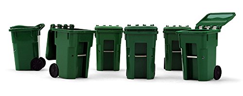First Gear Set of 6 Green Garbage Trash Bin Containers Replica 1/34 Scale