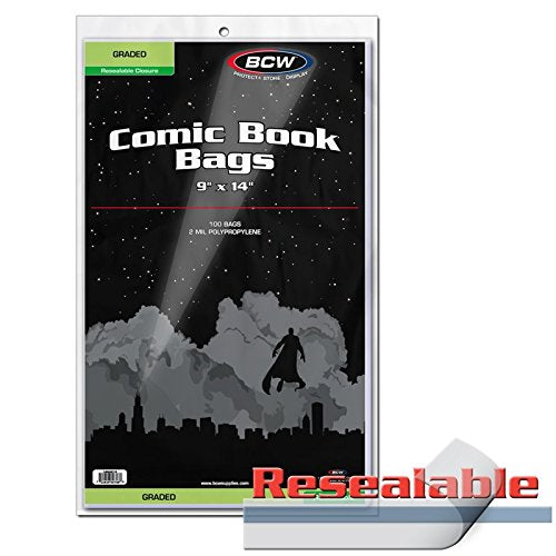 Resealable Graded Comics Bags - 9 x 14, 100 Bags per Pack