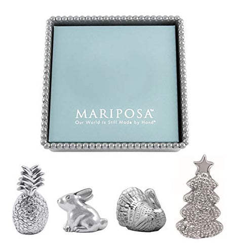Beaded Napkin Box and Napkin Weight Set of 4 - Turkey, Bunny, Pineapple and Christmas Tree