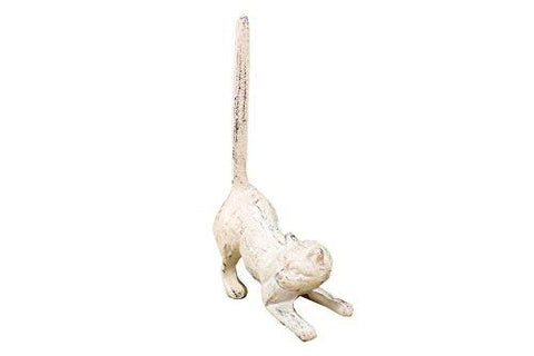 Whitewashed Cast Iron Cat Extra Toilet Paper Stand 10 in