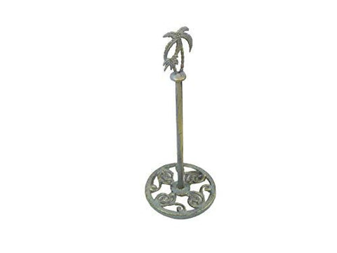 Antique Seaworn Bronze Cast Iron Palm Tree Extra Toilet Paper Stand 17 in