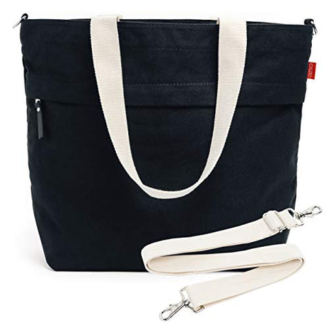 Caldo Canvas Market Tote - Large Multipurpose Travel Bag with Outer Zipper Pocket, Inner Pocket, and Adjustable Shoulder Strap- Reusable Bag for Groceries, Work, Laptop, or Beach (Black)