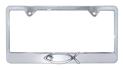 Christian Fish Cross Chrome License Plate Frame