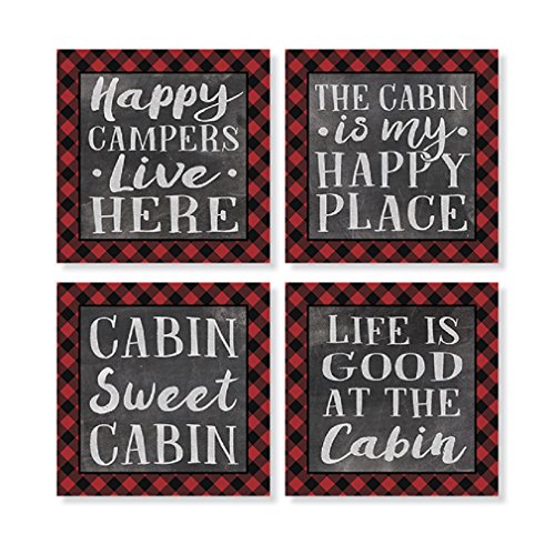 "Plaid Cabin" Square House Coaster Set