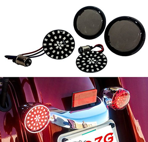 OZ-USA Black Out Red LED Turn Signal Running Light Insert Harley Bullet 1157 Bulb FL FX XL Smoke Lens touring dyna softail sportster street road electra glide (1 pair)