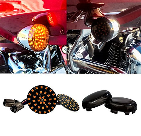 OZ-USA Black Out Amber LED Turn Signal Running Light Insert Harley Bullet 1157 Bulb FL FX XL Smoke Lens touring dyna softail sportster street road electra glide (1 pair)