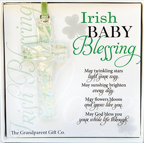 Irish Baby Blessing Cross, 4” Glass Cross