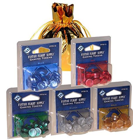 Fantasy Flight Games Gaming Tokens: Blue, Red, Green, Silver, and Gold