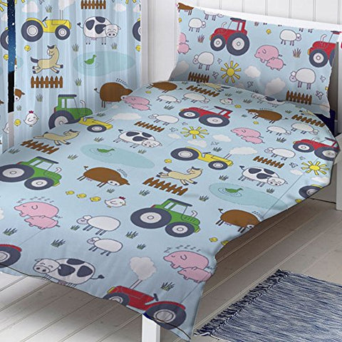 Farm Toddler Duvet Set (TEXTDUVFARM) - 120cm x 150cm (47in x 59in) Pillowcase size: 42cm x 62cm (16.5in x 24.5in) Blue