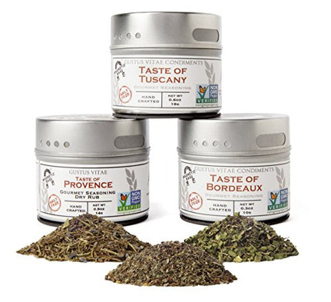 Italian and French Countryside Seasonings Collection | 3 Magnetic Tins | Non GMO Project Verified | Gourmet Spice Blends | Sustainably Sourced, Small Batch, and Hand Packed | 4oz Tins
