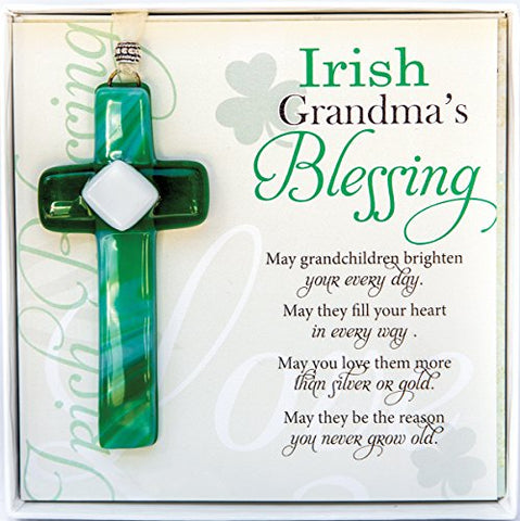 Irish Grandma Blessing Cross, 4” Green Glass Cross