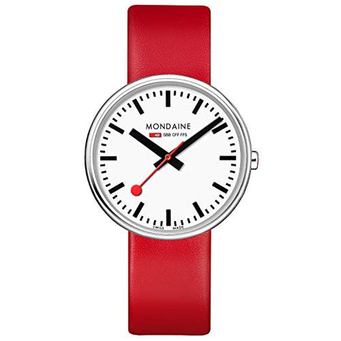 Mondaine - Mini Giant - Backlight 35 mm - Red Leather Strap - White Dial