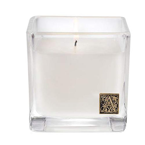 White Teak and Moss  Cube Glass Candle - 12 oz