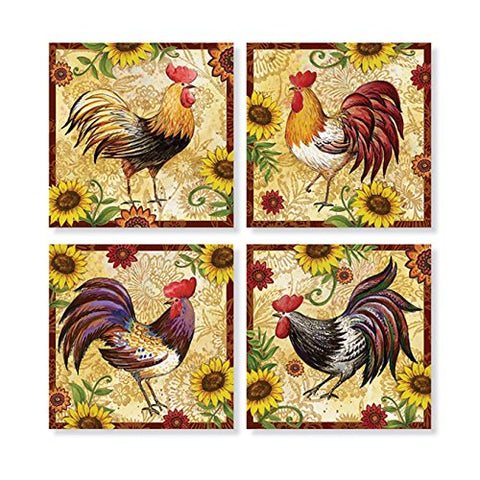 "Rooster And Sunflower" Square House Coaster Set