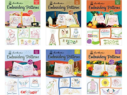 Aunt Martha's- Iron-On Transfer Book (Sunbonnet Days, Farm Living, Fruits & Veggies, Playful Puppies, Clever Kitties, and Fanciful Flowers)