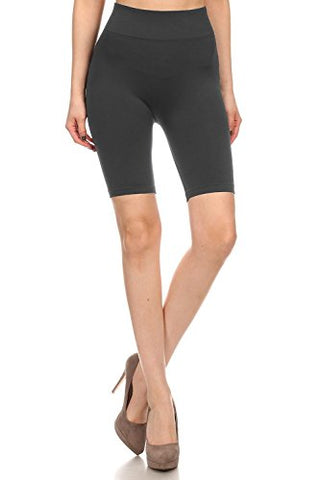 Yelete Women's Solid Seamless Biker Capri Full Length Leggings,Biker Shorts - Charcoal,One Size Regular