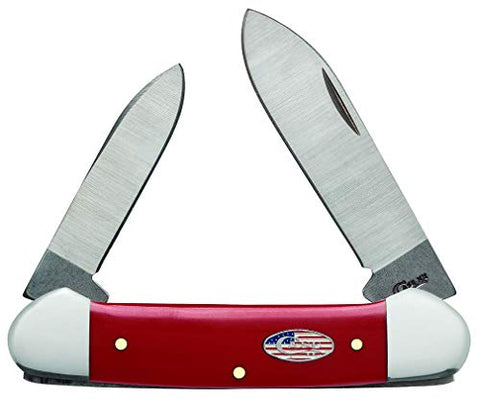 Case Cutlery American Workman Canoe - 42131 SS pattern. 3.63" closed, Red smooth synthetic handle - Boxed.