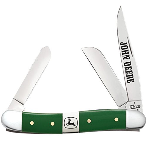 Case Cutlery John Deere Med Stockman - 4318 SS pattern. 3.63" closed, Green smooth synthetic handle - Boxed