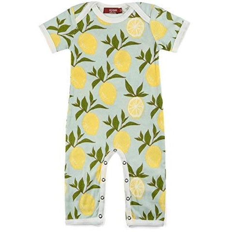 Organic Short Sleeve Romper, Blue Lemon, 6-12M