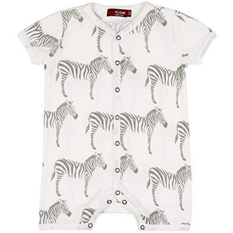 Organic Shortall Romper, Grey Zebra, 12-18M