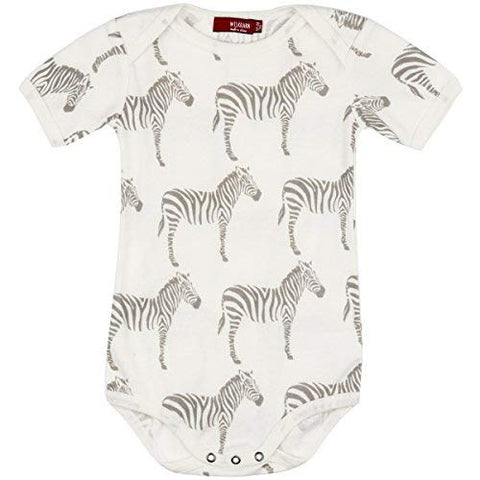 Organic One Piece Short Sleeve, Grey Zebra, 6-12M