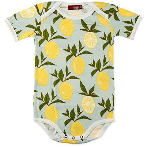 Organic One Piece Short Sleeve, Blue Lemon, 6-12M