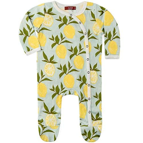 Organic Footed Romper, Blue Lemon, 3-6M
