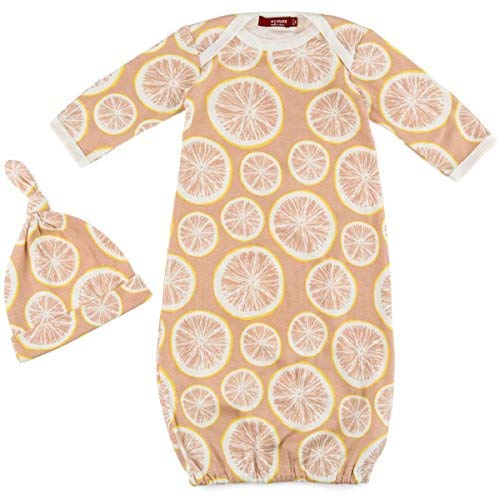 Organic Gown & Hat Set, Grapefruit, 0-3M