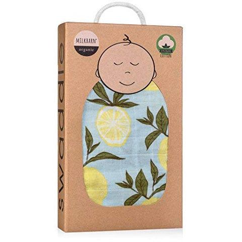 Organic Muslin Swaddle, Blue Lemon, 47"x47"