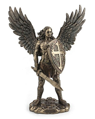 Archangel Saint Michael With Sword And Shield, Cold Cast Bronze, L10 5/8, W4 3/4, H14