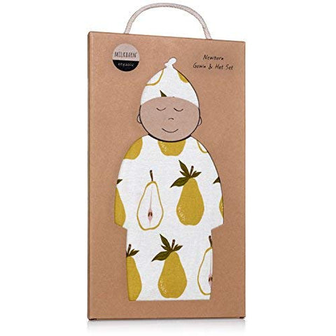 Organic Gown & Hat Set, Green Pear, 0-3M