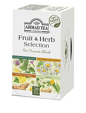 Ahmad Tea Fruit & Herb Selection Wellness & Detox Blends in Foil Envelopes, 20 Count