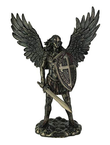 Archangel Saint Michael With Sword And Shield, Cold Cast Bronze, L10 5/8, W4 3/4, H14