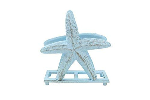 Rustic Light Blue Cast Iron Starfish Napkin Holder 6 in