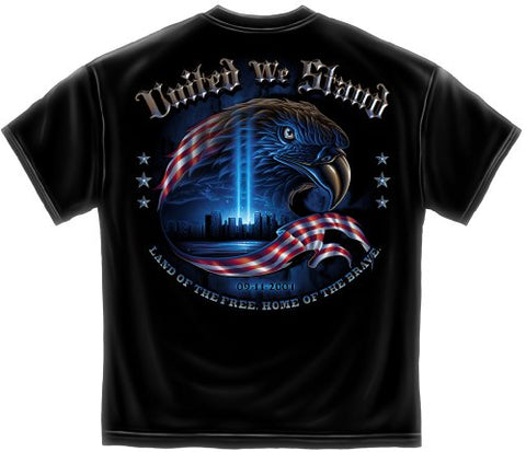 Erazor Bits Patriotic United We Stand American Flag Marine Corps US Army Air Force US Navy Military 100% Cotton T-Shirt Black ADD12-FF2067L Large