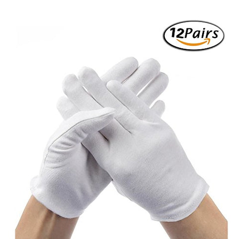 24 Pairs White Cotton Gloves for Coin Jewelry Silver Inspection, M-XLarge Size (Medium)