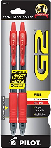 G2 Retractable Gel Ink Rolling Ball Pen, Fine - 2 Pack, Red Ink