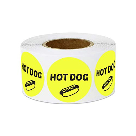 1" Food Labeling: Hot Dog (Yellow) Stickers Labels (300 Labels)