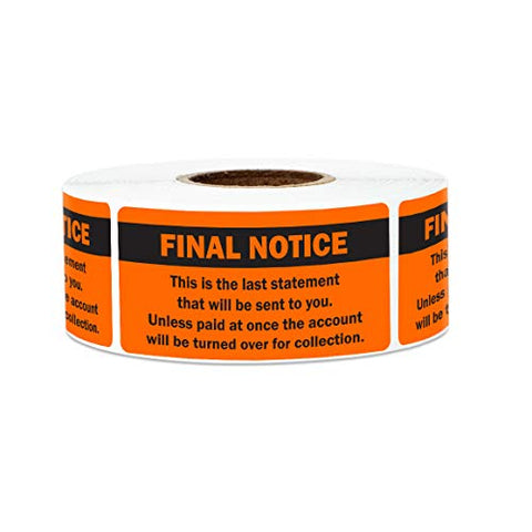 2.25" x 1" Billing & Collections: Final Notice (Orange) Stickers Labels (300 Labels) (300 Labels)