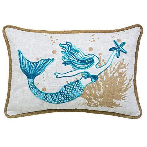 Embroidered Mermaid Pillow - 20x13