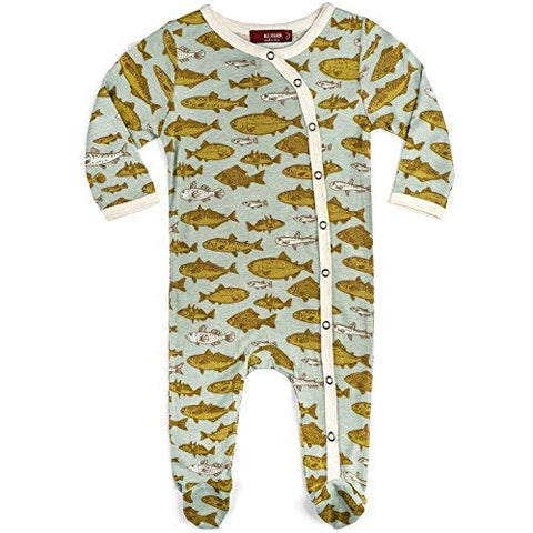 Bamboo Footed Romper, Blue Fish, 0-3M