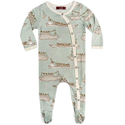 Bamboo Footed Romper, Blue Ships, 0-3M