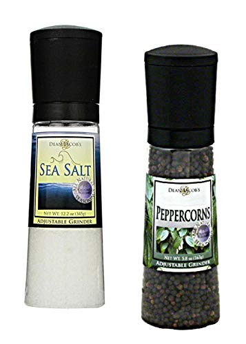 Jumbo Grinder Mill Set of 2 - Black Peppercorn 5.8 oz and Sea Salt 12.2 oz