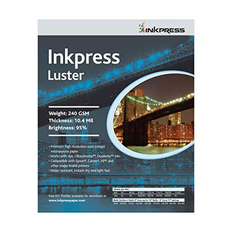 Luster 240 gsm, 10.4 mil, 94% Bright, Single Sided, 8 X 12, 50 Sheets