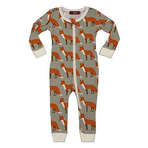 Organic Zipper Pajama, Orange Fox, 3-4Y