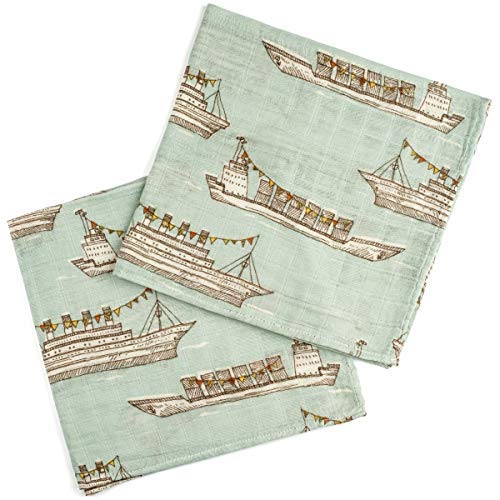 Bamboo Burpies, Blue Ships, 23"x23", Set of 2